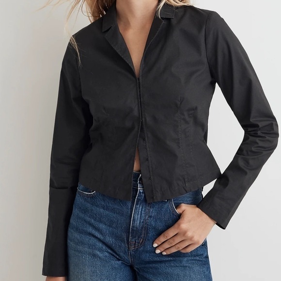 Madewell Poplin Hook-Front Shrunken Shirt in Black‎ Coal size 8 NWT NM436 - Picture 1 of 12